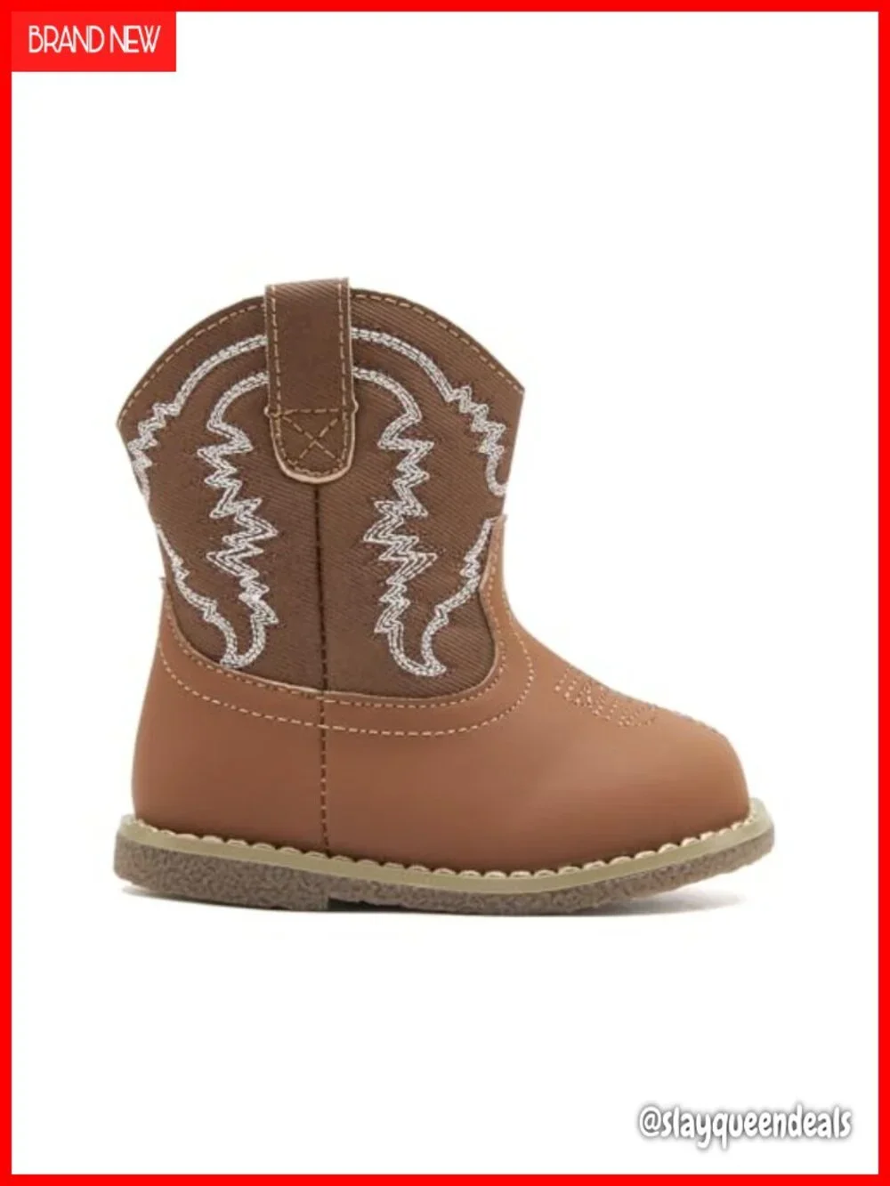 Faux Leather Cowboy Western Boots for Infants – No-Heel, Side Zipper, Calf High